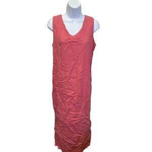 💗Virgo II Size 10 Women's Pink Linen Blend Sleeveless Midi Dress Minimalist 90s